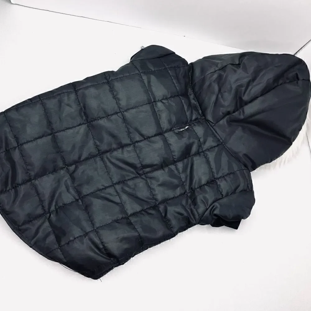 Small Dog Puffer Sleeveless Vel cro Fastened Fur Hoodie In Black